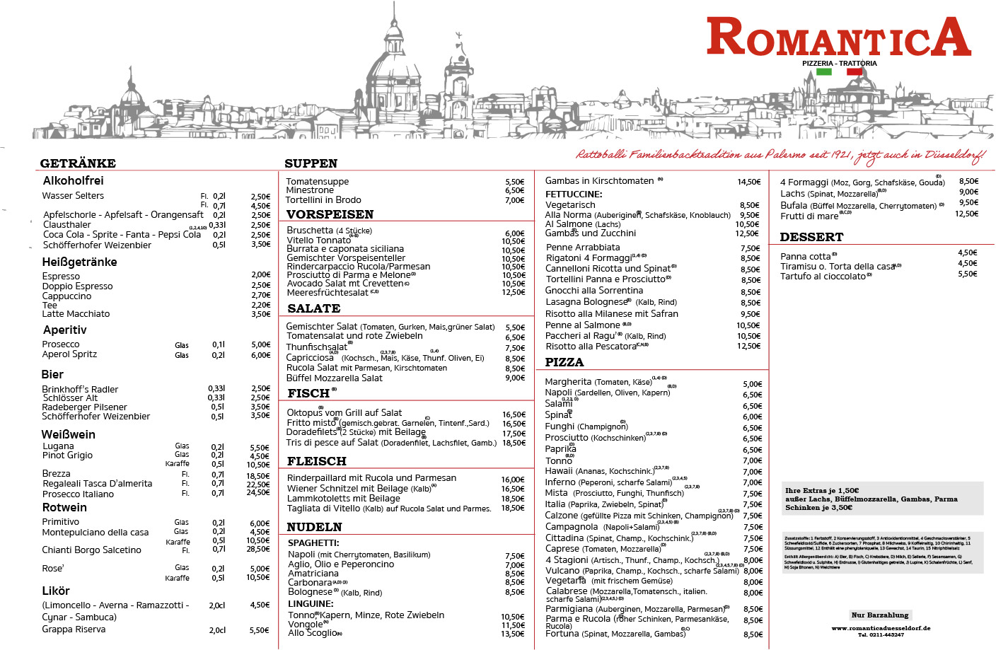 pizzeria romantica menu 2022 tovaglietta